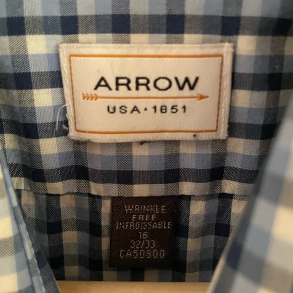 Arrow Button Down Casual Shirt - Men’s 16 32/33 Blue Navy White - Picture 4 of 7